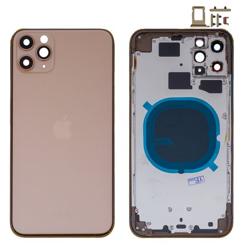 Корпус для iPhone 11 Pro Max, золотистий, з тримачем SIM карти, з боковими кнопками, matte gold