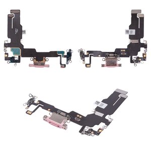 Шлейф для iPhone 15, конектора зарядки, рожевий, з мікрофоном, High Copy