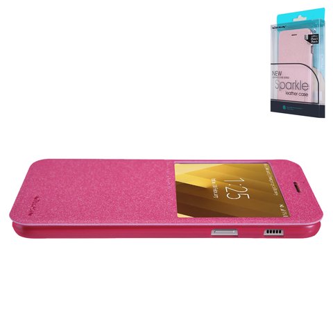 Чехол Nillkin Sparkle laser case для Samsung A320 Galaxy A3 2017 , розовый, книжка, пластик, PU кожа, #6902048137592