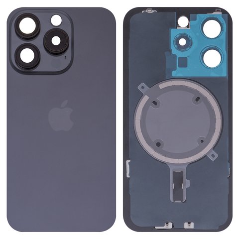 Housing Back Cover compatible with iPhone 15 Pro, black, with camera lens, HC 