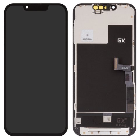 Pantalla LCD puede usarse con iPhone 13 Pro, negro, con marco, HC, sin microchip, OLED , GX OEM Hard, type 2
