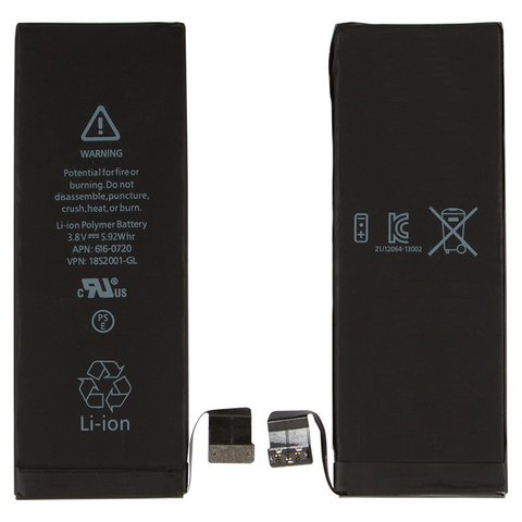 Battery compatible with iPhone 5S, Li Polymer, 3.8 V, 1560 mAh, PRC, original IC  #616 0720 616 0718