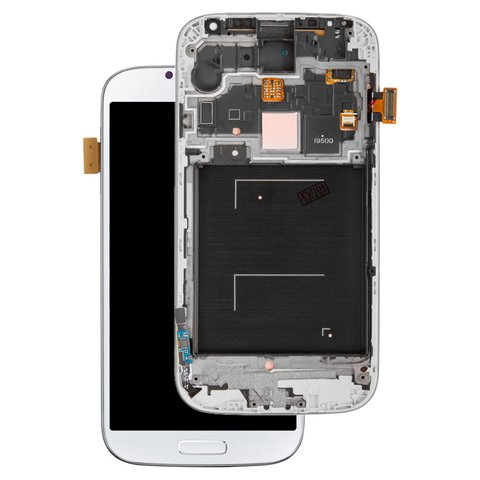 LCD compatible with Samsung I9500 Galaxy S4, white, with frame, original change glass 