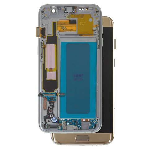 LCD compatible with Samsung G935 Galaxy S7 EDGE, golden, with frame, High Copy, OLED  