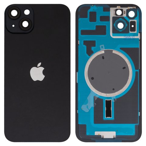 Panel trasero de carcasa puede usarse con iPhone 14 Plus, negra, con vidrio de cámara, HC, midnight