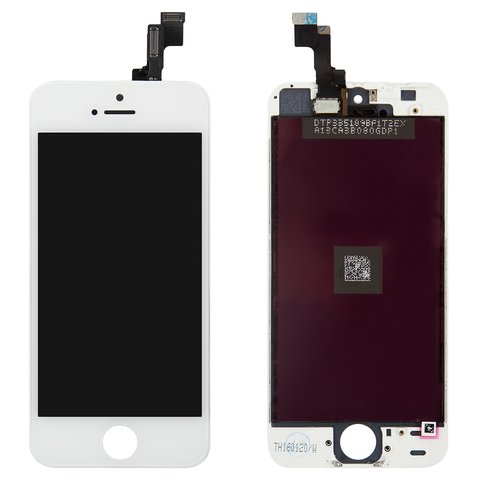 Дисплей  iPhone 5S, білий, копія, із сенсорним екраном, з рамкою
