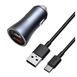 Автомобильное зарядное устройство Baseus Golden Contactor Pro, серое, Quick Charge, с USB кабелем тип C, 40 Вт, 5 А, 2 порта, 12 24 B, #TZCCJD A0G