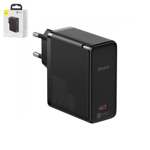 Мережевий зарядний пристрій Baseus GaN2, 100 Вт, Quick Charge, чорний, з кабелем USB тип C до USB тип C, 1 порт, #TZCCGAN L01