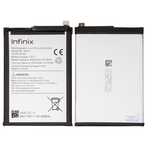 Акумулятор BL 49LX для Infinix Hot 12 X6817 , Hot 20 X6826 , Hot 20S X6827 , Li Polymer, 3,87 B, 5000 мАч, Original PRC 