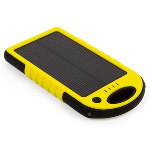 Cargador solar portátil con batería de 5000 mAh (2×USB, IP65, amarillo) Cargador solar portátil con batería de 5000 mAh (2×USB, IP65, amarillo)